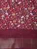 Maroon Floral Printed Chanderi Cotton Saree with Contrast Border