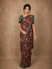 Maroon Floral Printed Chanderi Cotton Saree with Teal Zari Border