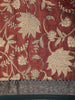Maroon Floral Printed Chanderi Cotton Saree with Teal Zari Border