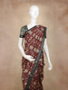 Maroon Floral Printed Chanderi Cotton Saree with Teal Zari Border