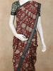 Maroon Floral Printed Chanderi Cotton Saree with Teal Zari Border
