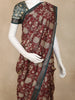 Maroon Floral Printed Chanderi Cotton Saree with Teal Zari Border