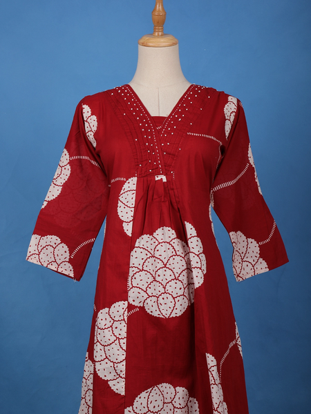Maroon Floral Printed Cotton Salwar Suit - Diadem