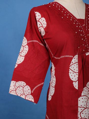 Maroon Floral Printed Cotton Salwar Suit - Diadem
