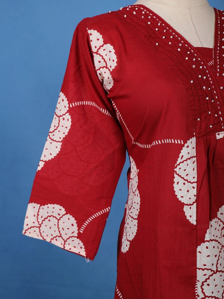 Maroon Floral Printed Cotton Salwar Suit - Diadem
