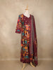 Maroon Floral Printed Cotton Anarkali Salwar Suit with Printed Dupatta