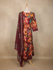 Maroon Floral Printed Cotton Anarkali Salwar Suit with Printed Dupatta