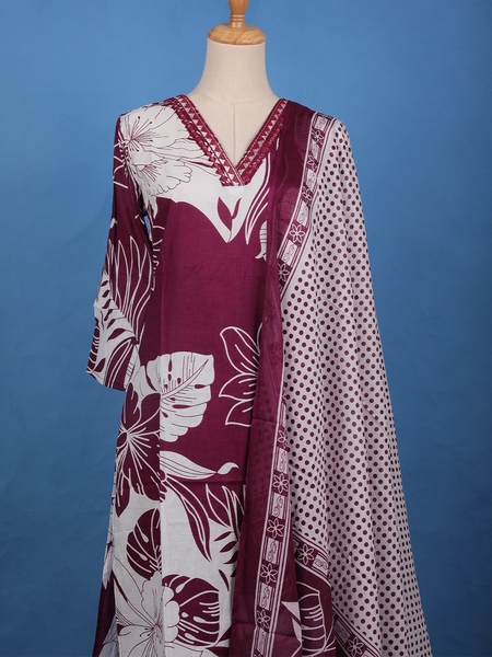 Maroon Floral Printed Cotton Salwar Suit - Diadem
