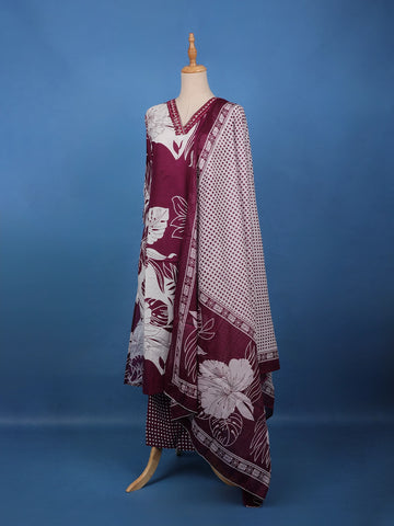 Maroon Floral Printed Cotton Salwar Suit - Diadem
