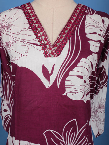 Maroon Floral Printed Cotton Salwar Suit - Diadem