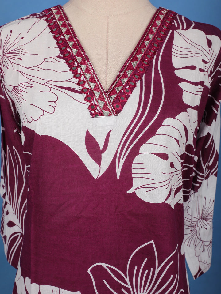 Maroon Floral Printed Cotton Salwar Suit - Diadem