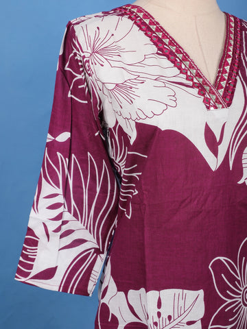 Maroon Floral Printed Cotton Salwar Suit - Diadem