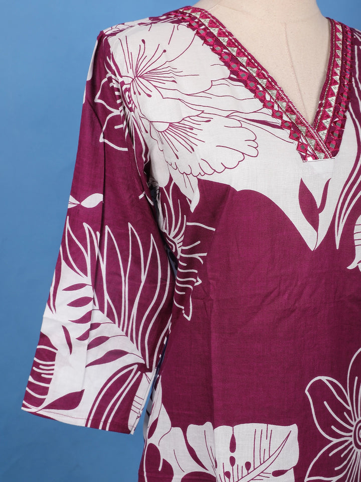 Maroon Floral Printed Cotton Salwar Suit - Diadem