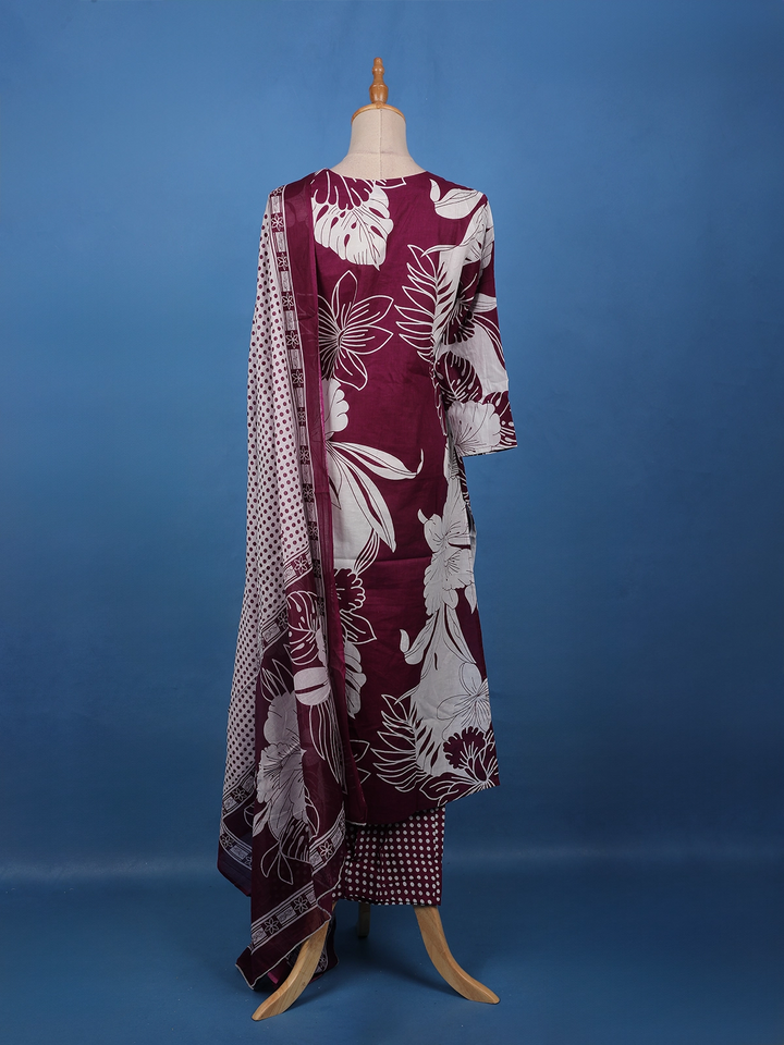 Maroon Floral Printed Cotton Salwar Suit - Diadem