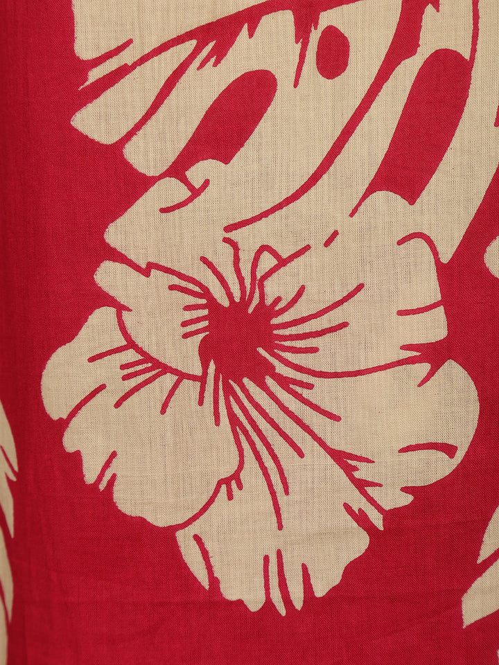 Red Floral Printed Cotton Salwar Suit with Dupatta - Diadem