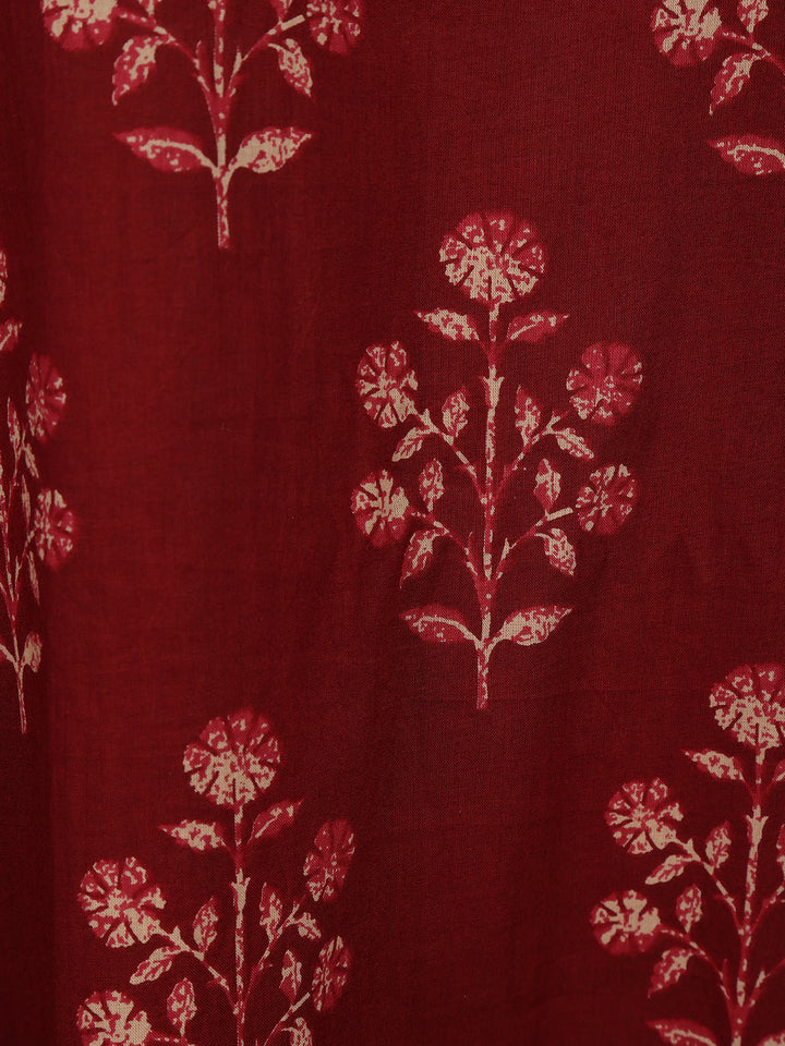 Maroon Floral Printed Cotton Salwar Suit with Dupatta - Diadem