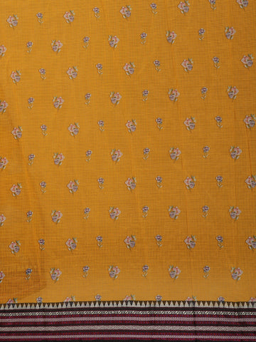 Mustard Yellow Floral Printed Kota Cotton Saree - Diadem