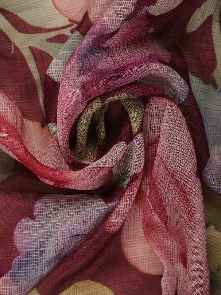 Maroon Floral Printed Kota Cotton Saree - Diadem