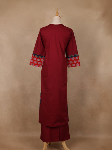 Maroon Floral Printed Mirror Embllishment Cotton Salwar Suit - Diadem
