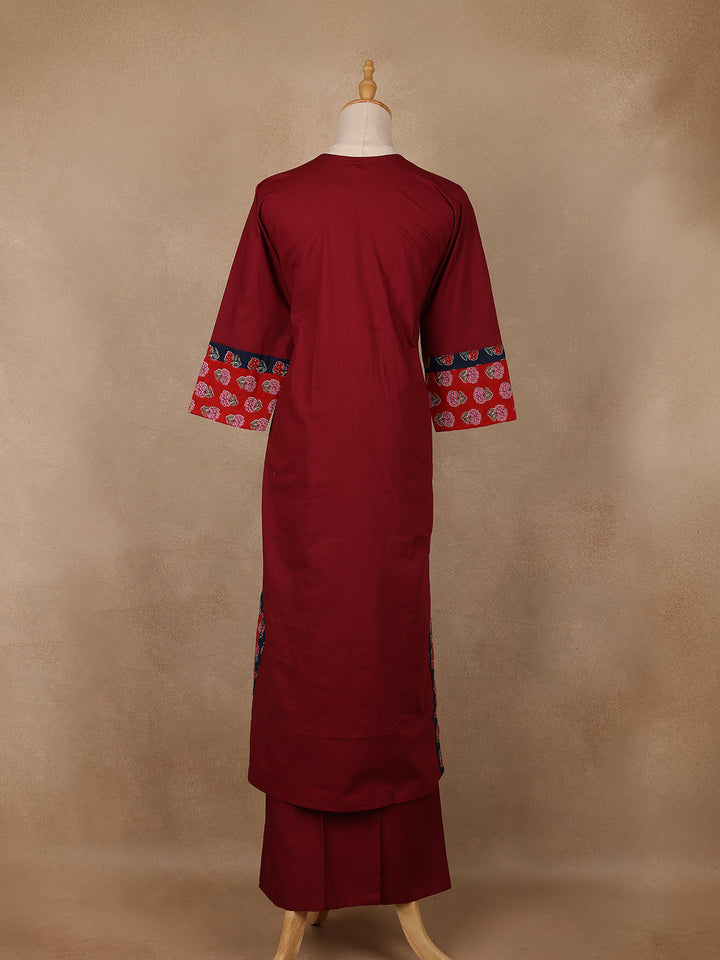 Maroon Floral Printed Mirror Embllishment Cotton Salwar Suit - Diadem