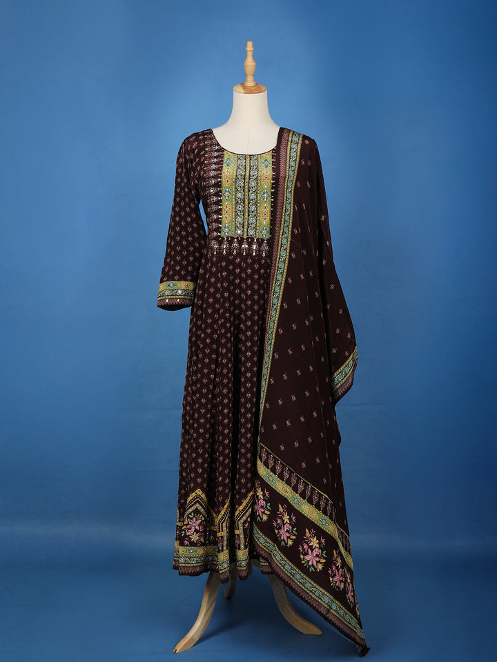 Maroon Floral Printed Synthetic Salwar Suit - Diadem