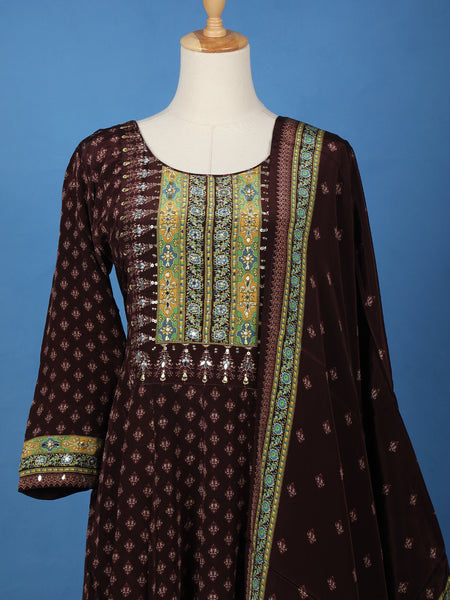 Maroon Floral Printed Synthetic Salwar Suit - Diadem