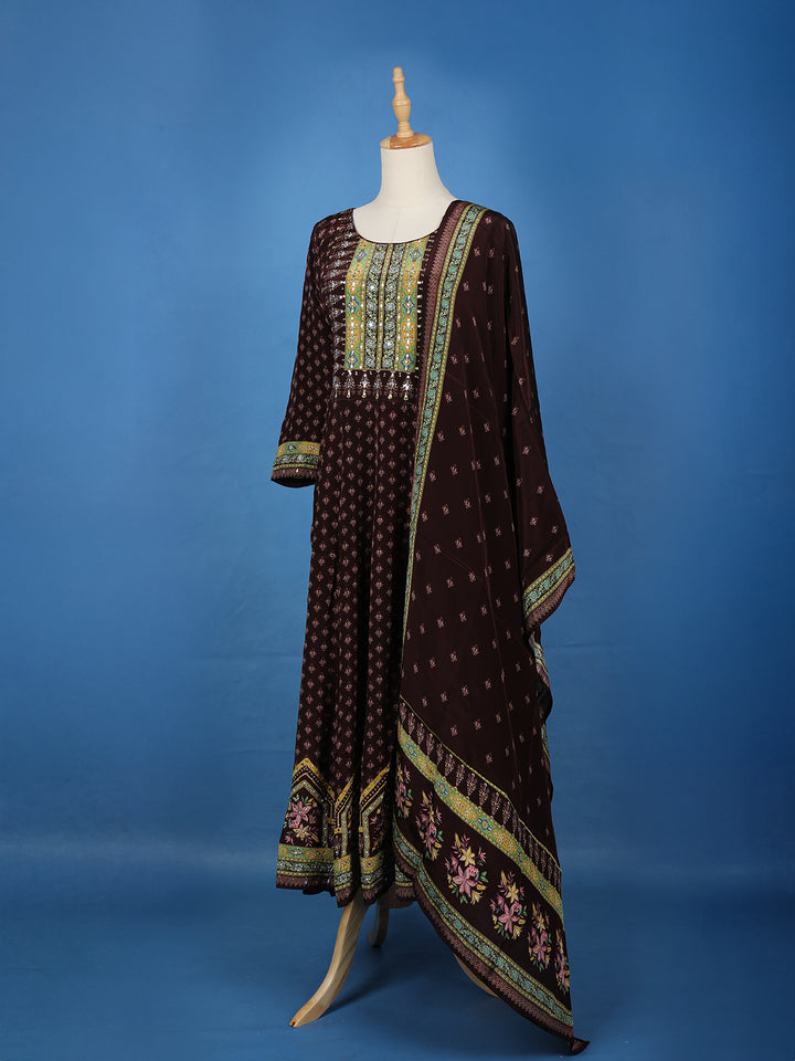 Maroon Floral Printed Synthetic Salwar Suit - Diadem