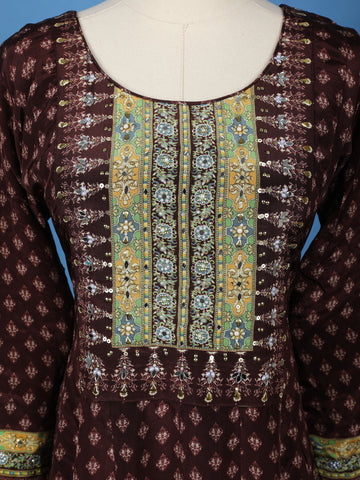 Maroon Floral Printed Synthetic Salwar Suit - Diadem