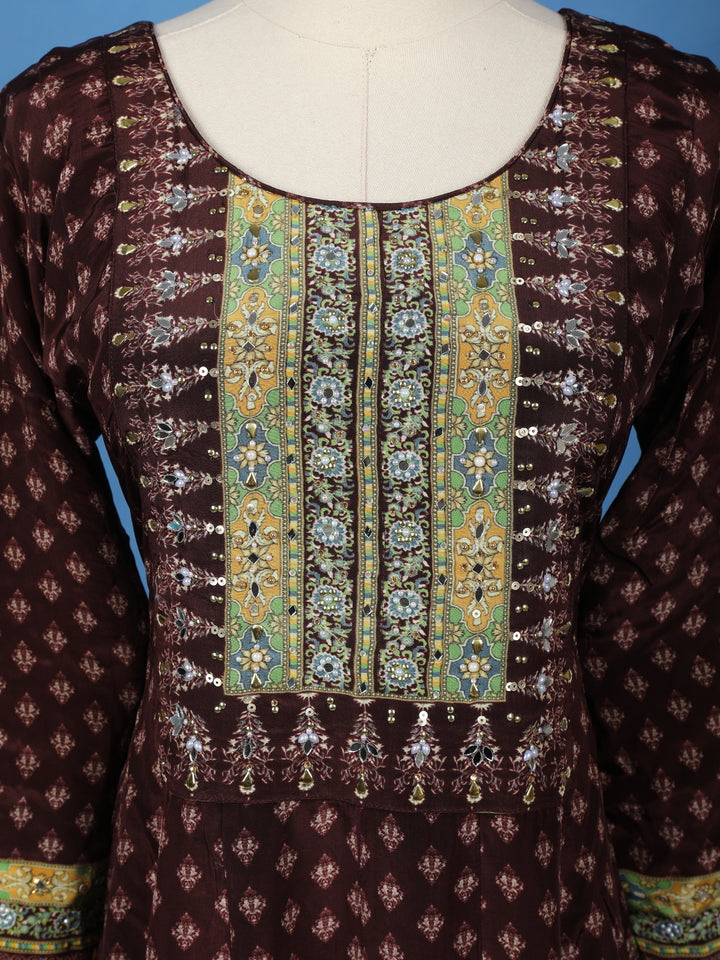 Maroon Floral Printed Synthetic Salwar Suit - Diadem
