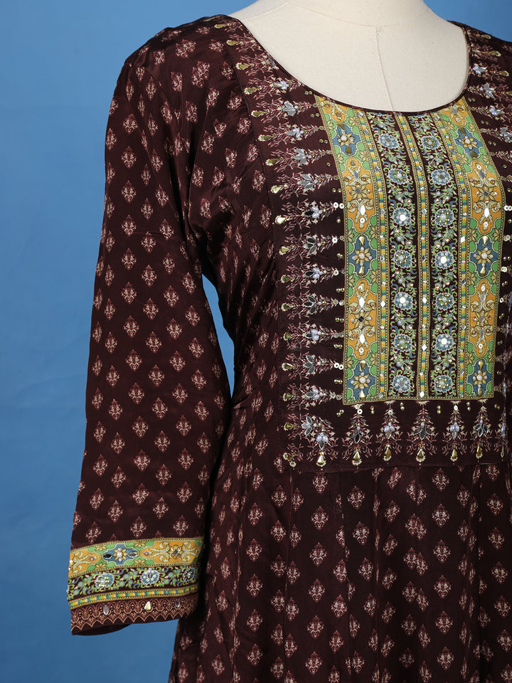 Maroon Floral Printed Synthetic Salwar Suit - Diadem