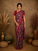 Maroon Floral Printed Tussar Saree with Contrast Border