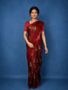 Maroon Floral Printed Tussar Silk Saree