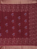 Maroon Floral Printed Tussar Silk Saree