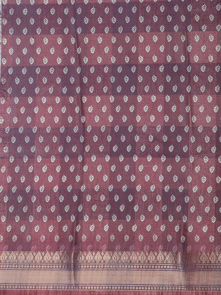 Maroon Floral Printed Tussar Silk Saree - Diadem