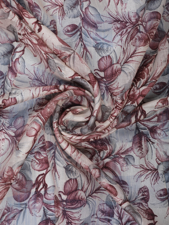 Maroon Floral Printed Tussar Silk Saree - Diadem