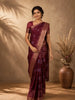 Maroon Floral Printed Tussar Silk Saree