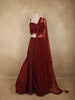 Maroon Floral Sequins and Beads Embroidered Design Net Mermaid Lehenga With Dupatta