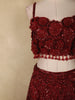 Maroon Floral Sequins and Beads Embroidered Design Net Mermaid Lehenga With Dupatta