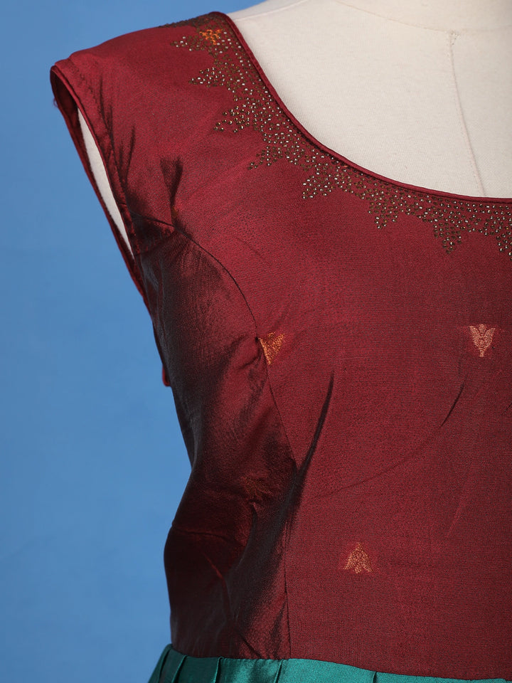 Maroon Floral Woven Banarasi Silk Gown with Dupatta - Diadem