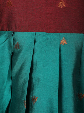 Maroon Floral Woven Banarasi Silk Gown with Dupatta - Diadem
