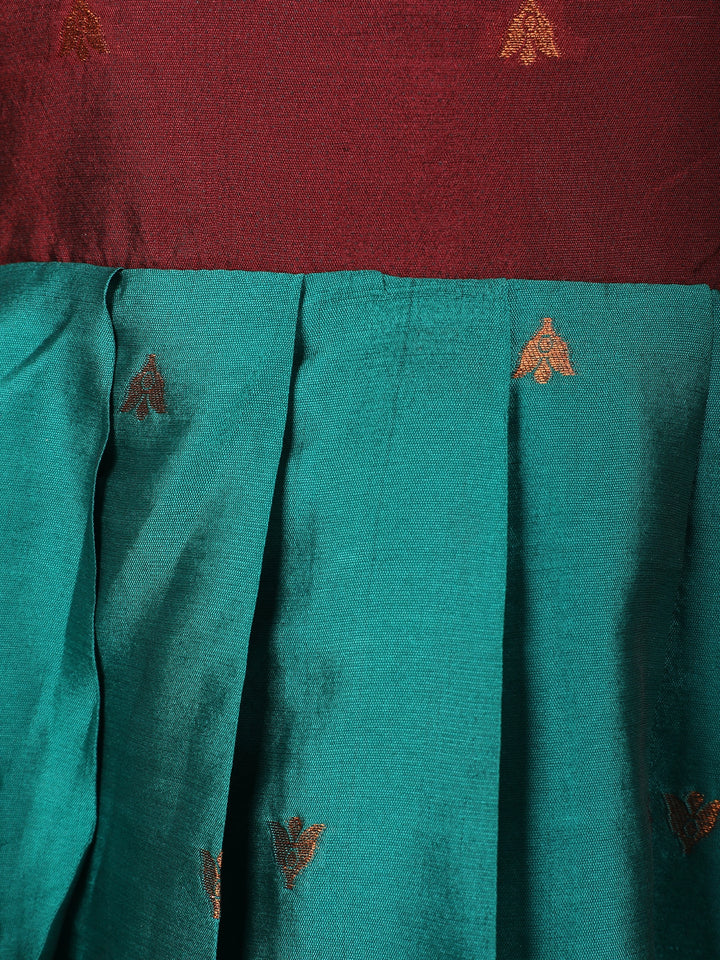 Maroon Floral Woven Banarasi Silk Gown with Dupatta - Diadem