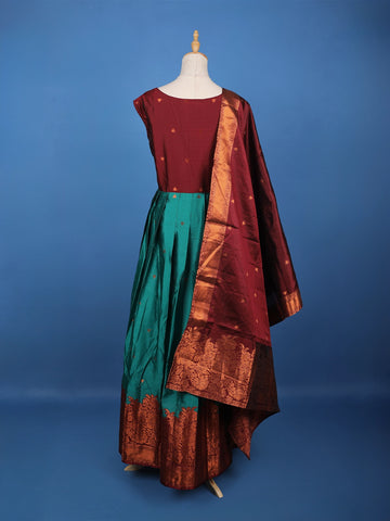 Maroon Floral Woven Banarasi Silk Gown with Dupatta - Diadem