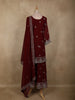 Maroon Floral Zari Embroidered Design Georgette Palazzo Suit with Dupatta