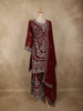 Maroon Floral Zari Embroidered Design Georgette Palazzo Suit with Dupatta