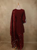Maroon Floral Zari Embroidered Design Organza Palazzo Suit