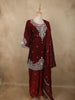 Maroon Floral Zari Embroidered Design Organza Palazzo Suit