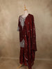 Maroon Floral Zari Embroidered Design Organza Palazzo Suit