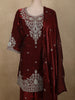 Maroon Floral Zari Embroidered Design Organza Palazzo Suit