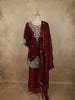 Maroon Floral Zari Embroidered Design Organza Palazzo Suit