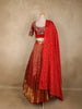 Maroon Floral Zari Woven Design Pure Kanchipuram Silk Bridal Wear Lehenga with Beads Work Blouse